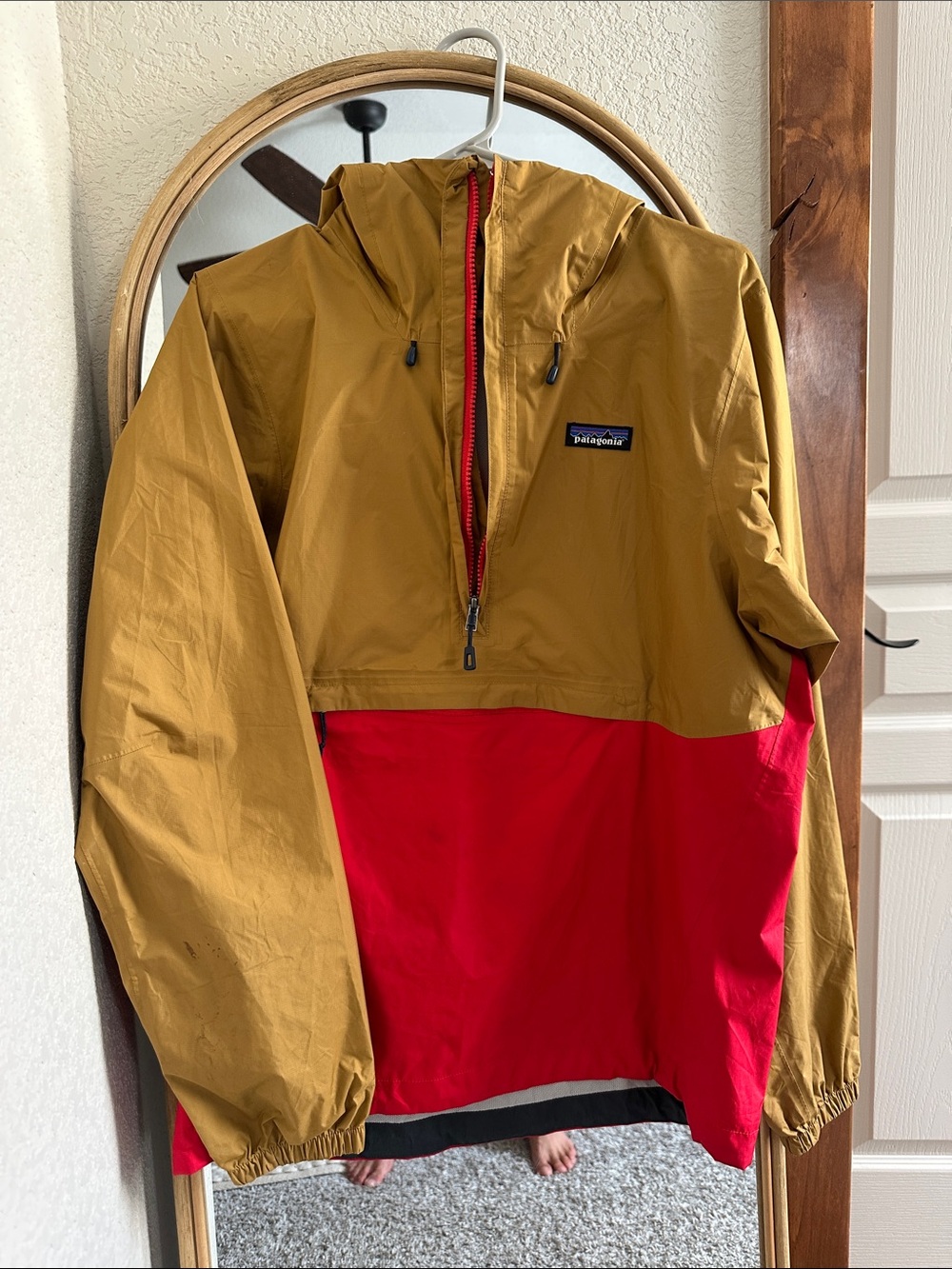 Patagonia Two-Tone Hooded Rain Anorak - Mustard & Red